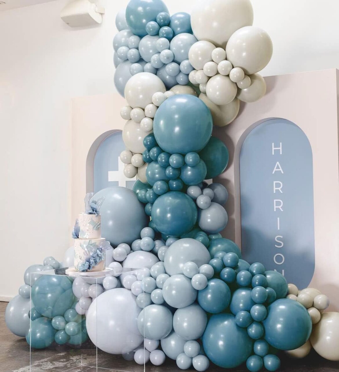 Dusty Blue Balloon Garland Double Stuffed Blue Sand White Balloons Slate Blue Cream Beige Balloon Arch kit for Baby Shower Boy Birthday Wedding Boho Party Decoration